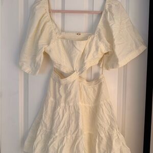 Free people Cream Cutout Puff Sleeve Dress